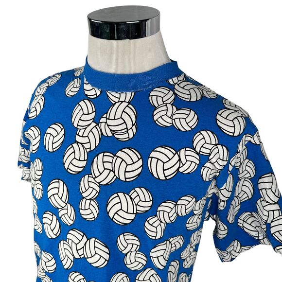 Vintage Big Dogs T-Shirt Mens Large Blue AOP Volleyball Print 90s Crew Rare - Picture 6 of 11